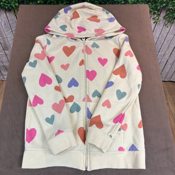 Cat & Jack Girls Hoodie Size Medium Cream with Colourful Hearts (SKU: 163G) - Picture 1 of 5